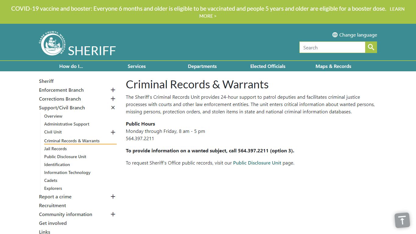 Criminal Records & Warrants | Clark County